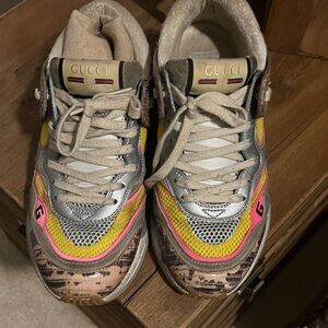 Gucci Women's Pink, Yellow, and Gray Sneakers